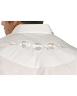 Ely Walker Men's Solid Embroidered Rose Long Sleeve Pearl Snap Western Shirt -Cowboy Wear Shop 088840 CY D1