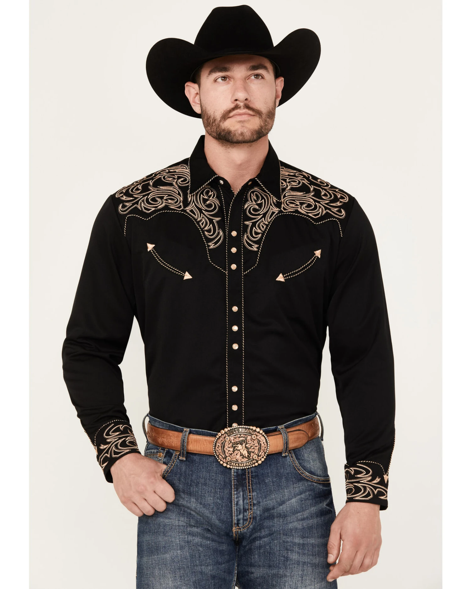Scully Men's Embroidered Scroll Long Sleeve Snap Western Shirt 3 Scully Men's Embroidered Scroll Long Sleeve Snap Western Shirt