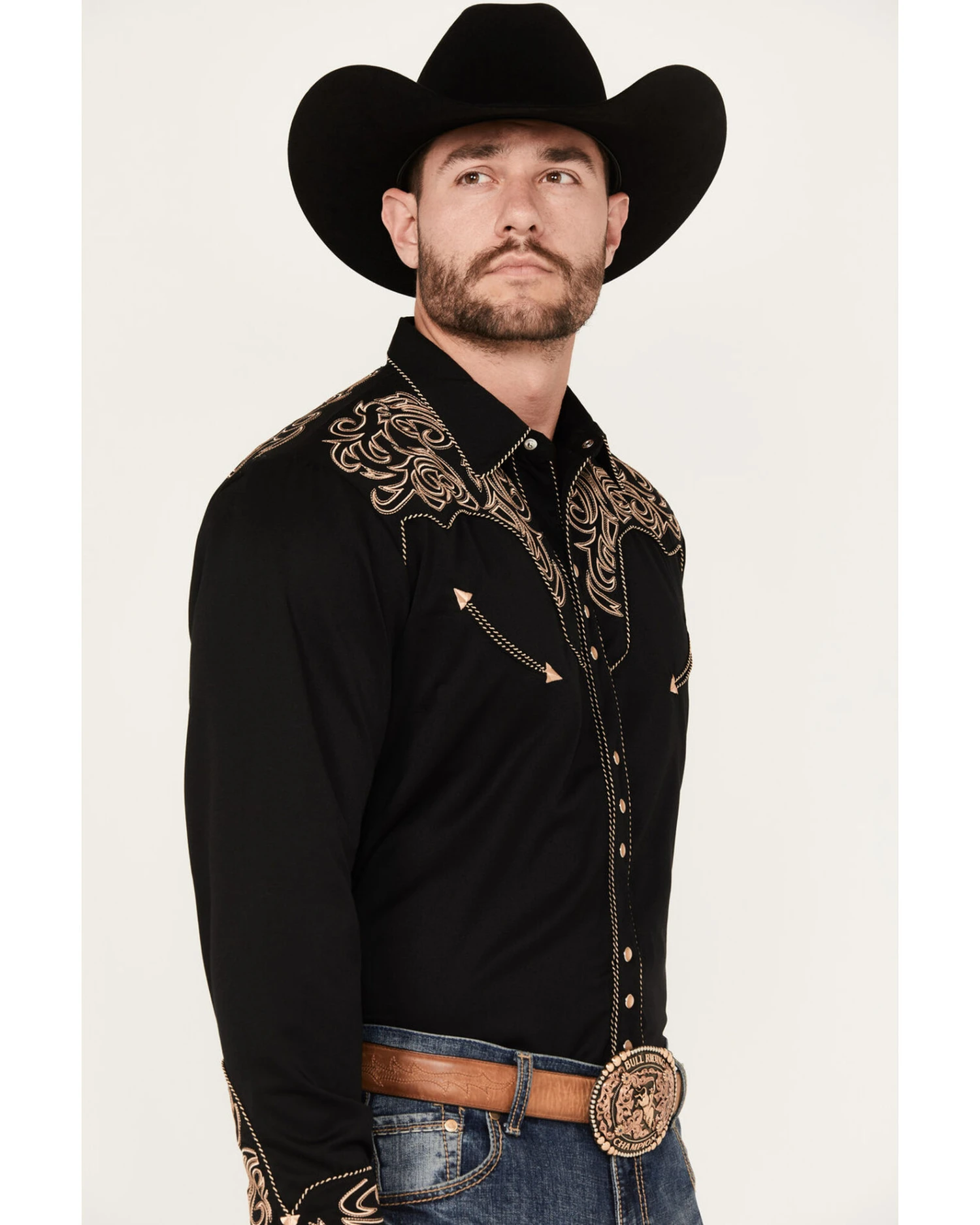 Scully Men's Embroidered Scroll Long Sleeve Snap Western Shirt 4 Scully Men's Embroidered Scroll Long Sleeve Snap Western Shirt - Image 2