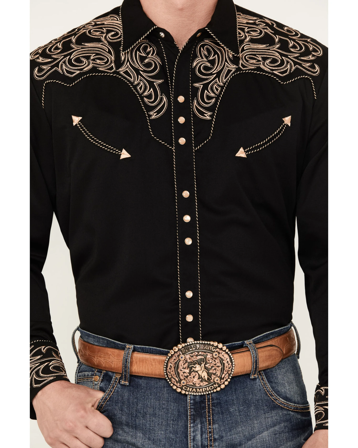Scully Men's Embroidered Scroll Long Sleeve Snap Western Shirt 5 Scully Men's Embroidered Scroll Long Sleeve Snap Western Shirt - Image 3
