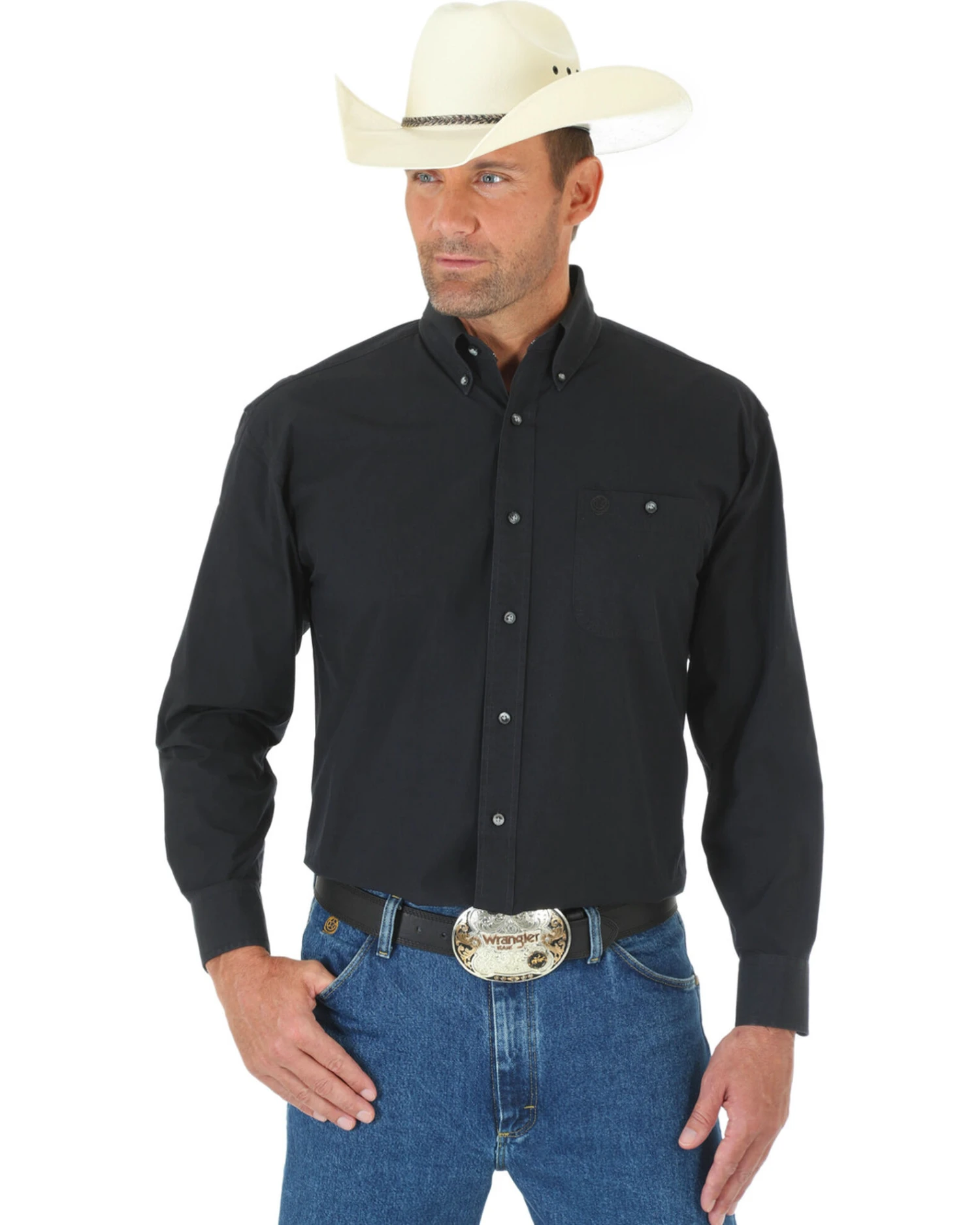 George Strait By Wrangler Men's Solid Long Sleeve Western Shirt 3 George Strait By Wrangler Men's Solid Long Sleeve Western Shirt