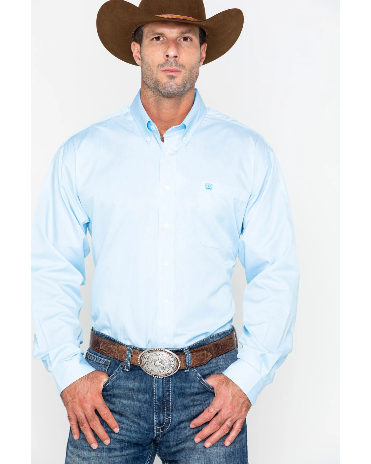 Cinch Men's Light Blue Stripe Long Sleeve Button-Down Shirt 3 Cinch Men's Light Blue Stripe Long Sleeve Button-Down Shirt