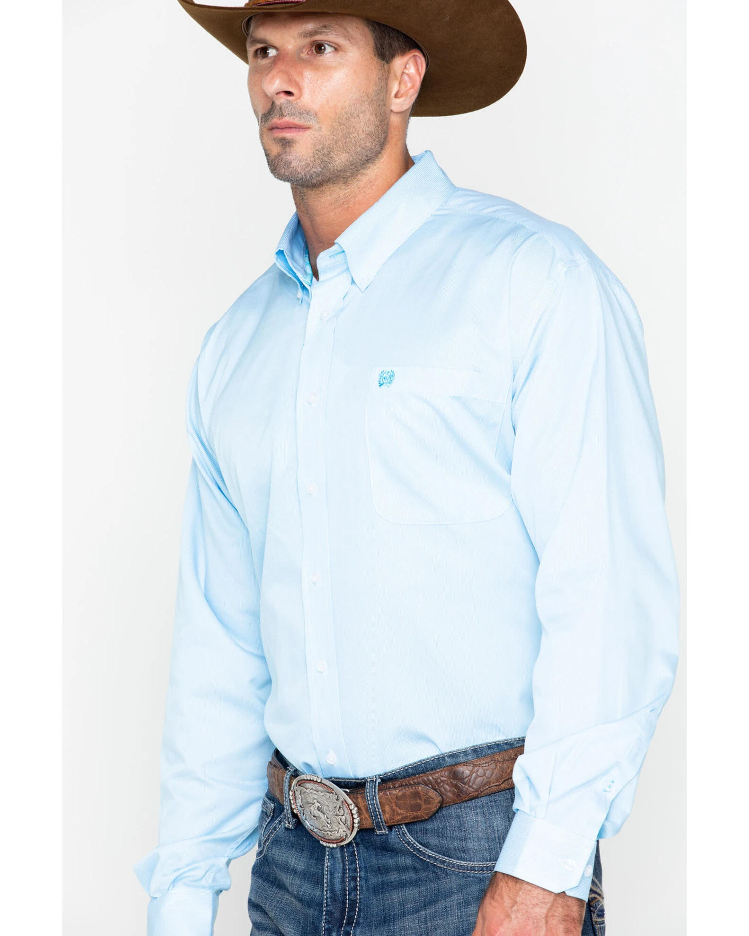 Cinch Men's Light Blue Stripe Long Sleeve Button-Down Shirt 5 Cinch Men's Light Blue Stripe Long Sleeve Button-Down Shirt - Image 3