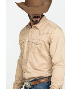 Wrangler Retro Men's Tan Solid Long Sleeve Western Shirt  -Cowboy Wear Shop 2000292973 280 P4