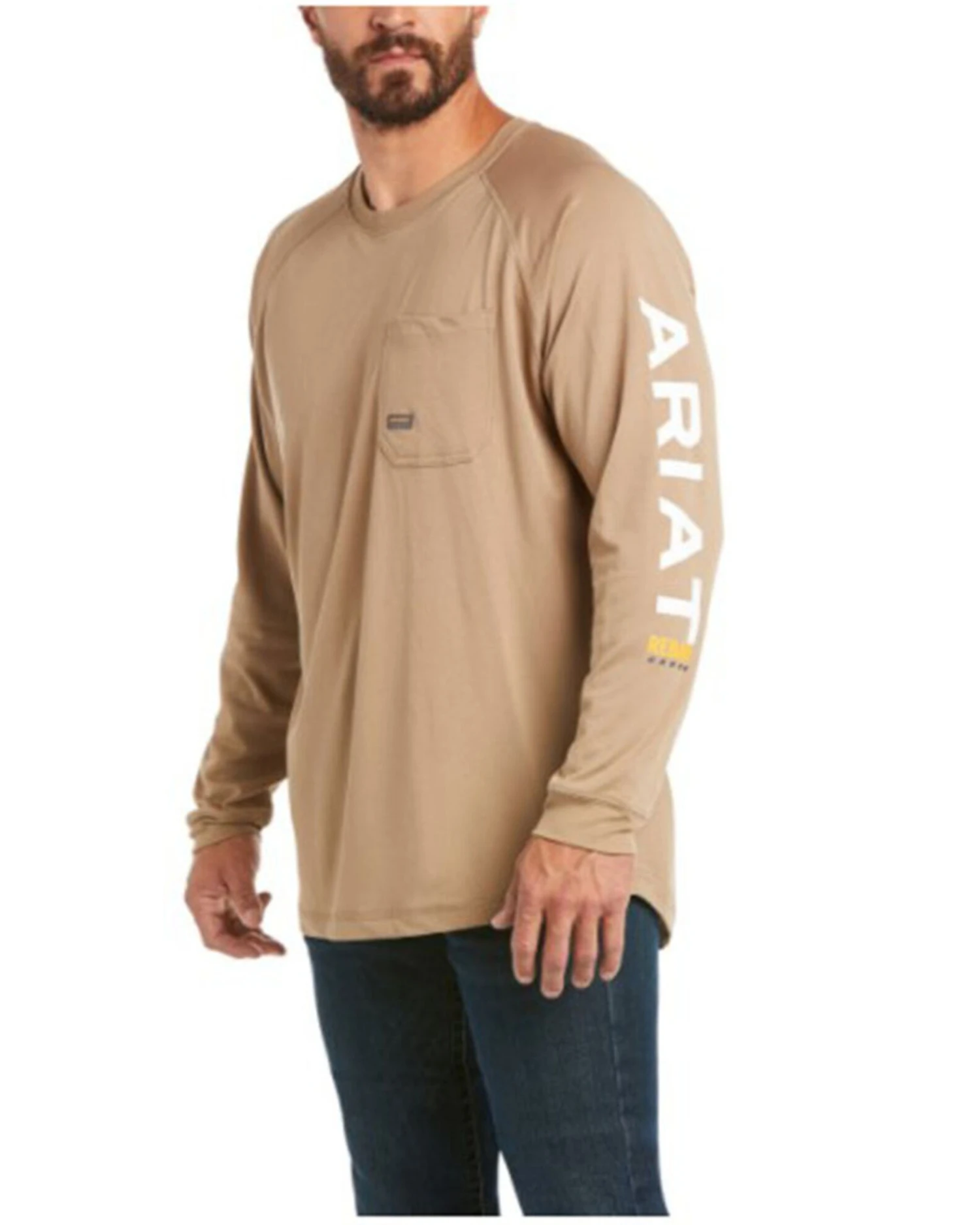 Ariat Men's Khaki Rebar Heat Fighter Long Sleeve Work Pocket T-Shirt 3 Ariat Men's Khaki Rebar Heat Fighter Long Sleeve Work Pocket T-Shirt