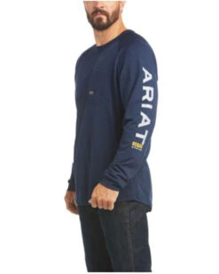 Ariat Men's Navy Rebar Heat Fighter Long Sleeve Work Pocket T-Shirt 