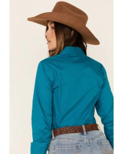 Cinch Women's Teal Solid Button Front Long Sleeve Western Shirt  -Cowboy Wear Shop 2000330809 442 P5