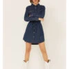 Wrangler Women's Dark Denim Washed Long Sleeve Western Shirt Dress