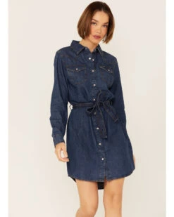 Wrangler Women's Dark Denim Washed Long Sleeve Western Shirt Dress 9 Wrangler Women's Dark Denim Washed Long Sleeve Western Shirt Dress -Cowboy Wear Shop 2000334318 402 P4