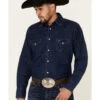 Wrangler Men's Dark Denim Solid Long Sleeve Western Shirt  -Cowboy Wear Shop 2000336113 401 P1
