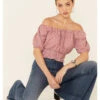 Beyond The Radar Women's Gingham Off-Shoulder Peasant Crop Top 1 Beyond The Radar Women's Gingham Off-Shoulder Peasant Crop Top -Cowboy Wear Shop 2000343879 600 P1