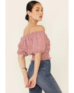 Beyond The Radar Women's Gingham Off-Shoulder Peasant Crop Top  -Cowboy Wear Shop 2000343879 600 P4