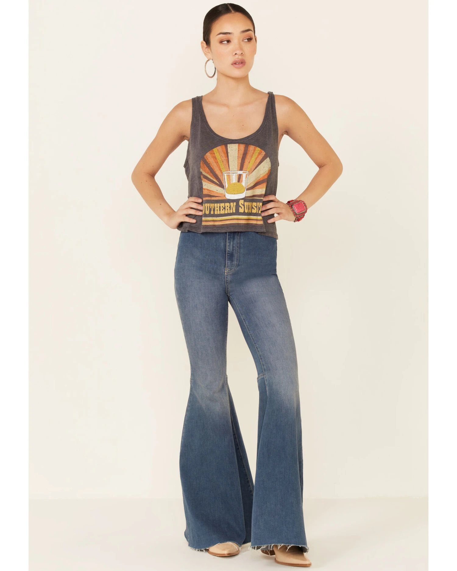 Goodie Two Sleeves Women's Charcoal Southern Sunsets Graphic Crop Tank Top 4 Goodie Two Sleeves Women's Charcoal Southern Sunsets Graphic Crop Tank Top - Image 2