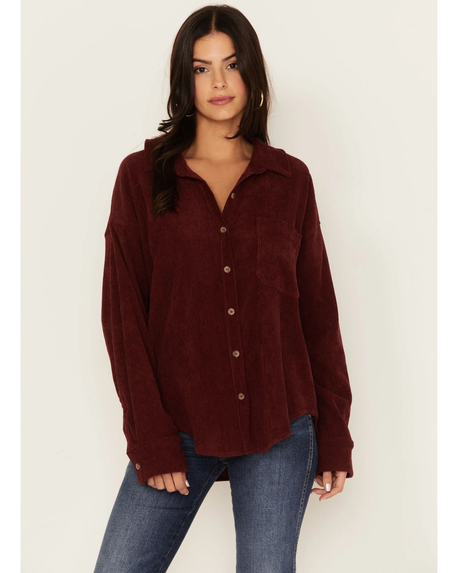 Wishlist Women's Solid Corduroy Oversized Long Sleeve Button Down Shirt 3 Wishlist Women's Solid Corduroy Oversized Long Sleeve Button Down Shirt