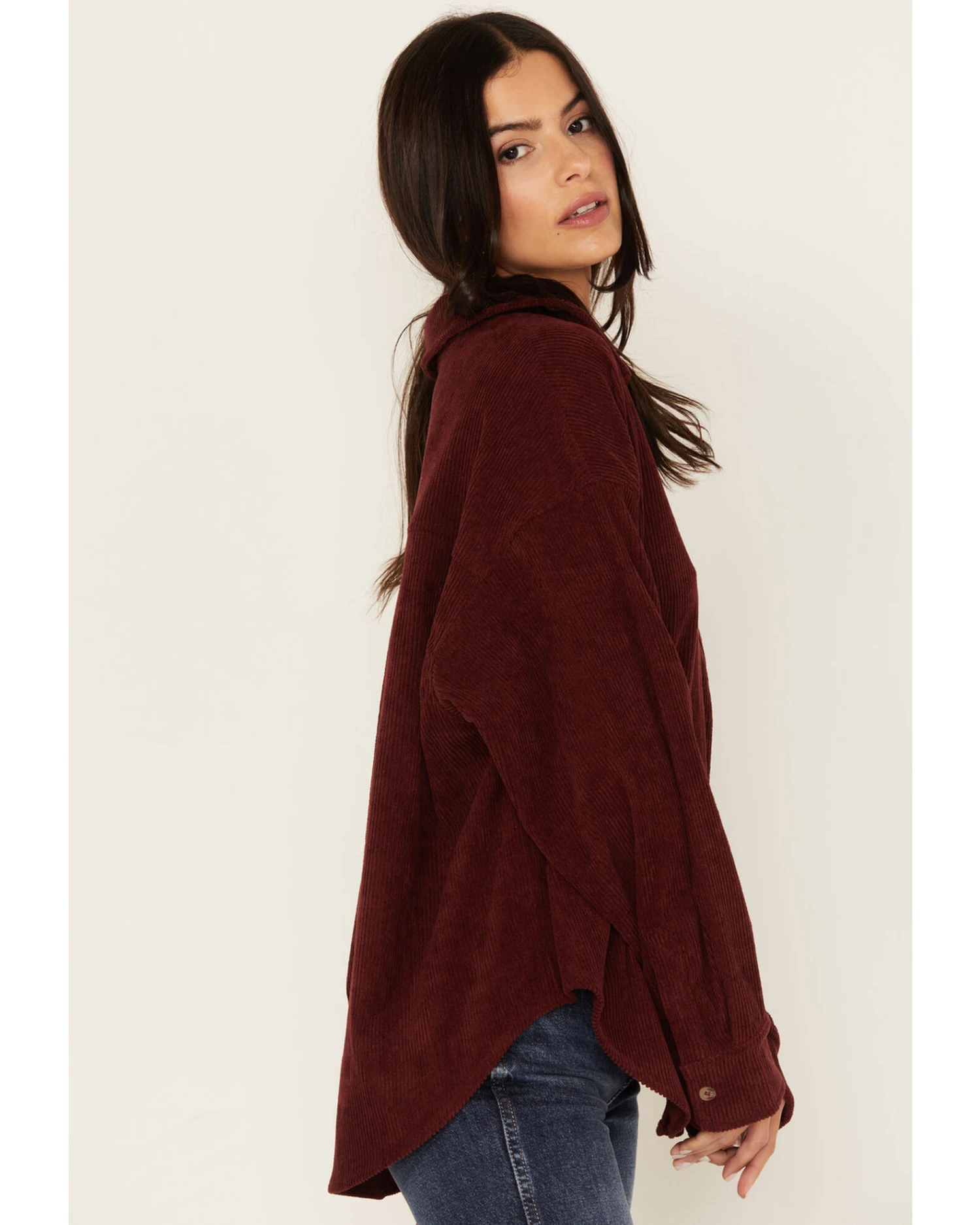 Wishlist Women's Solid Corduroy Oversized Long Sleeve Button Down Shirt 4 Wishlist Women's Solid Corduroy Oversized Long Sleeve Button Down Shirt - Image 2