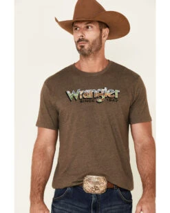 Wrangler Men's Heather Brown Desert Logo Short Sleeve T-Shirt 