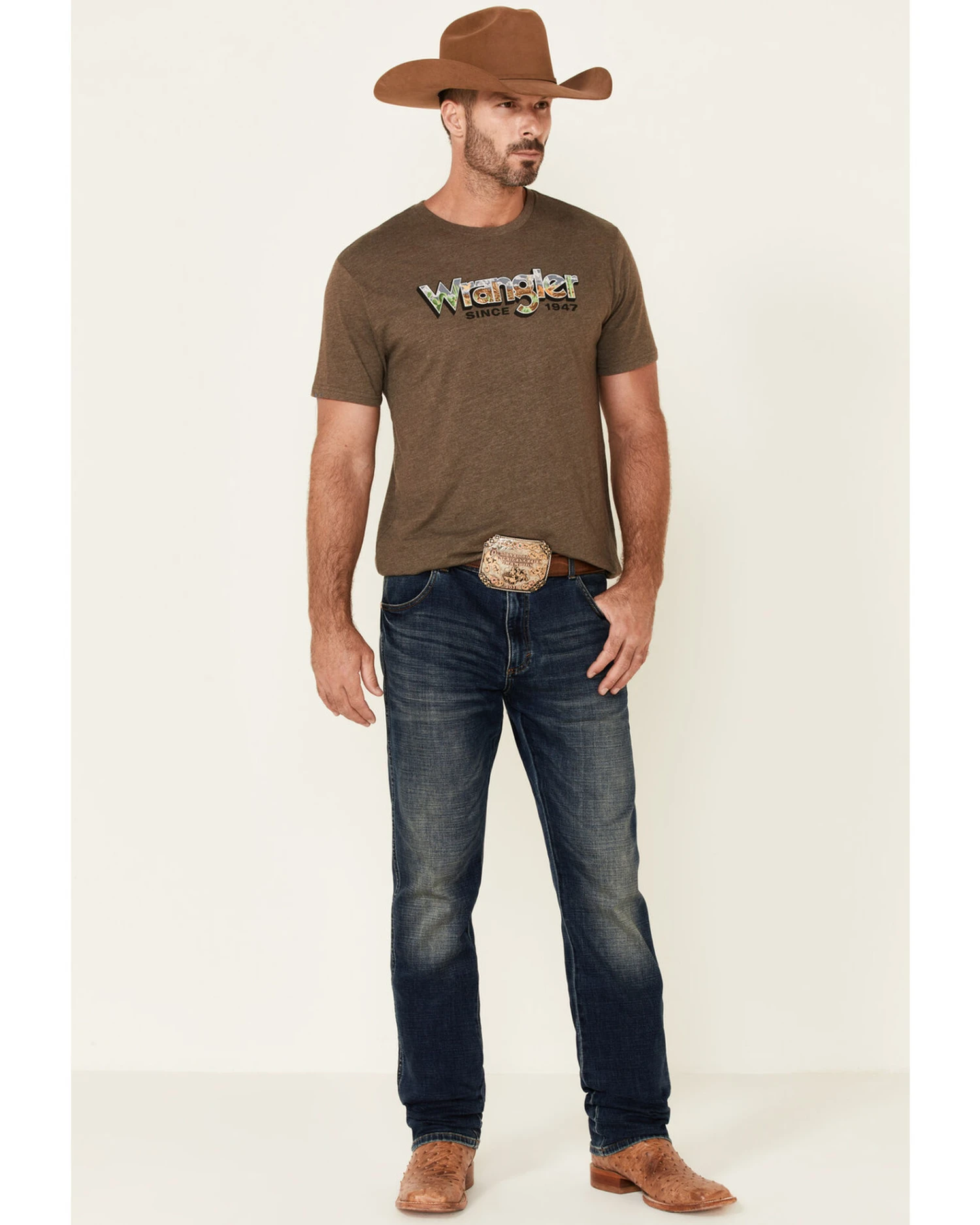 Wrangler Men's Heather Brown Desert Logo Short Sleeve T-Shirt 4 Wrangler Men's Heather Brown Desert Logo Short Sleeve T-Shirt - Image 2
