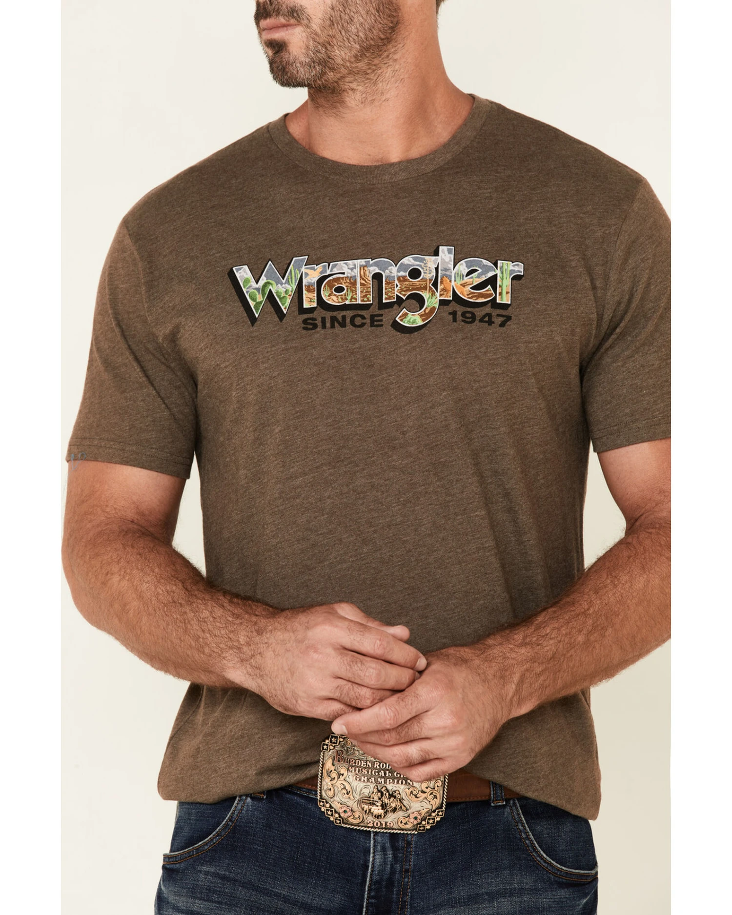 Wrangler Men's Heather Brown Desert Logo Short Sleeve T-Shirt 5 Wrangler Men's Heather Brown Desert Logo Short Sleeve T-Shirt - Image 3