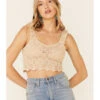 Very J Women's Natural Ruffle Strap Sweater-Knit Crop Tank Top   -Cowboy Wear Shop 2000349813 101 P1