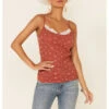 Wild Moss Women's Floral Print Lace Trim Ribbed Cami  -Cowboy Wear Shop 2000350967 220 P1