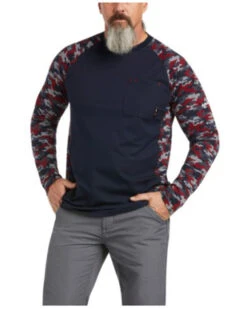 Ariat Men's FR Stretch Camo Print Long Sleeve Baseball Work Shirt 