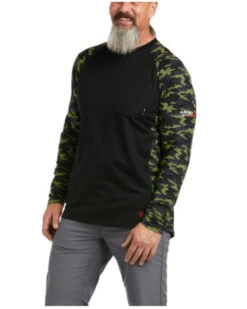 Ariat Men's Black & Lime Camo FR Stretch Long Sleeve Baseball Work T-Shirt