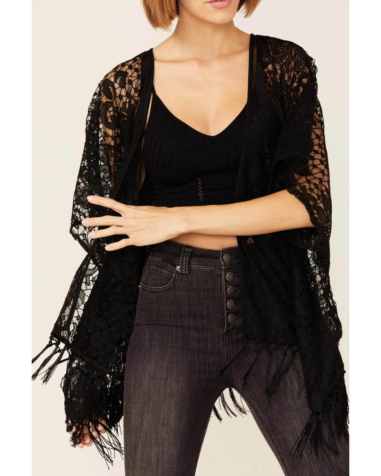 Wild Moss Women's Lace Fringe Kimono 4 Wild Moss Women's Lace Fringe Kimono - Image 2