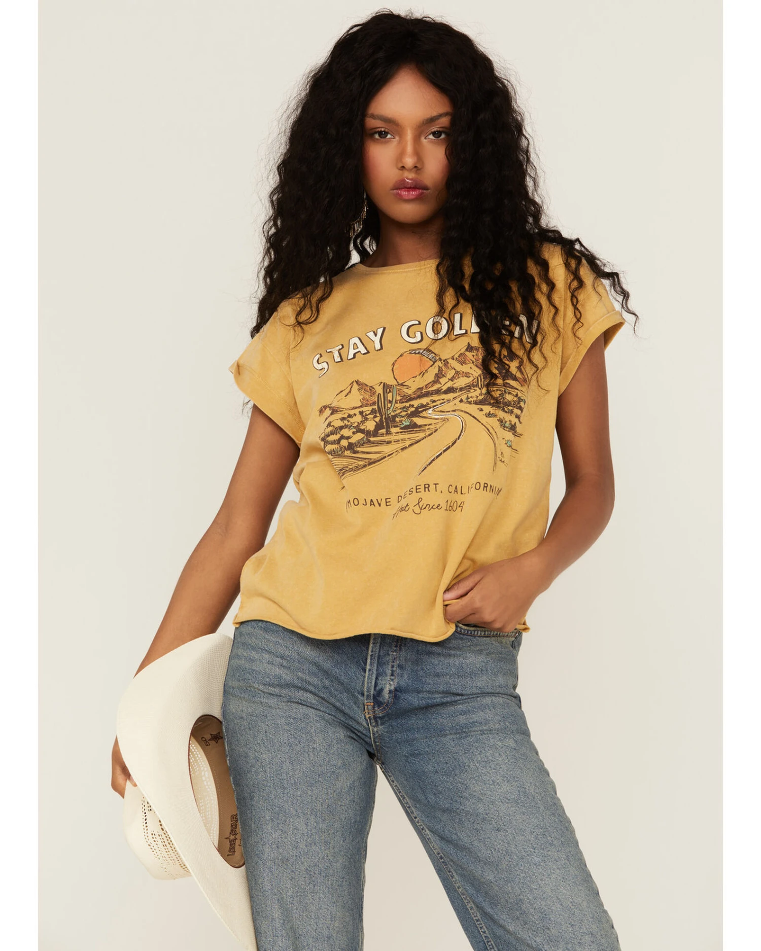 Cleo + Wolf Women's Stay Golden Rolled Sleeve Graphic Tee 3 Cleo + Wolf Women's Stay Golden Rolled Sleeve Graphic Tee