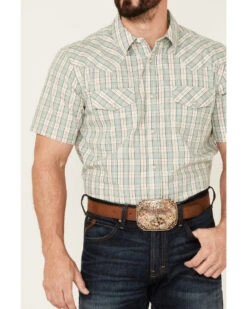 Gibson Men's Cream Archie Plaid Print Short Sleeve Pearl Snap Western Shirt  -Cowboy Wear Shop 2000359552 110 P3