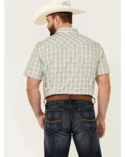 Gibson Men's Cream Archie Plaid Print Short Sleeve Pearl Snap Western Shirt  -Cowboy Wear Shop 2000359552 110 P4