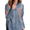 Stetson Women's Blue Denim Embroidered Long Sleeve Button Down Blouse Shirt 