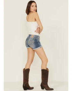 Miss Me Women's Embellished Medium Wash Mid Rise Shorts