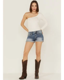 Miss Me Women's Embellished Medium Wash Mid Rise Shorts -Cowboy Wear Shop 2000361059 400 P3