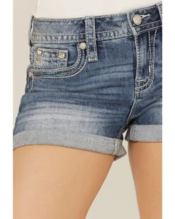 Miss Me Women's Embellished Medium Wash Mid Rise Shorts -Cowboy Wear Shop 2000361059 400 P4