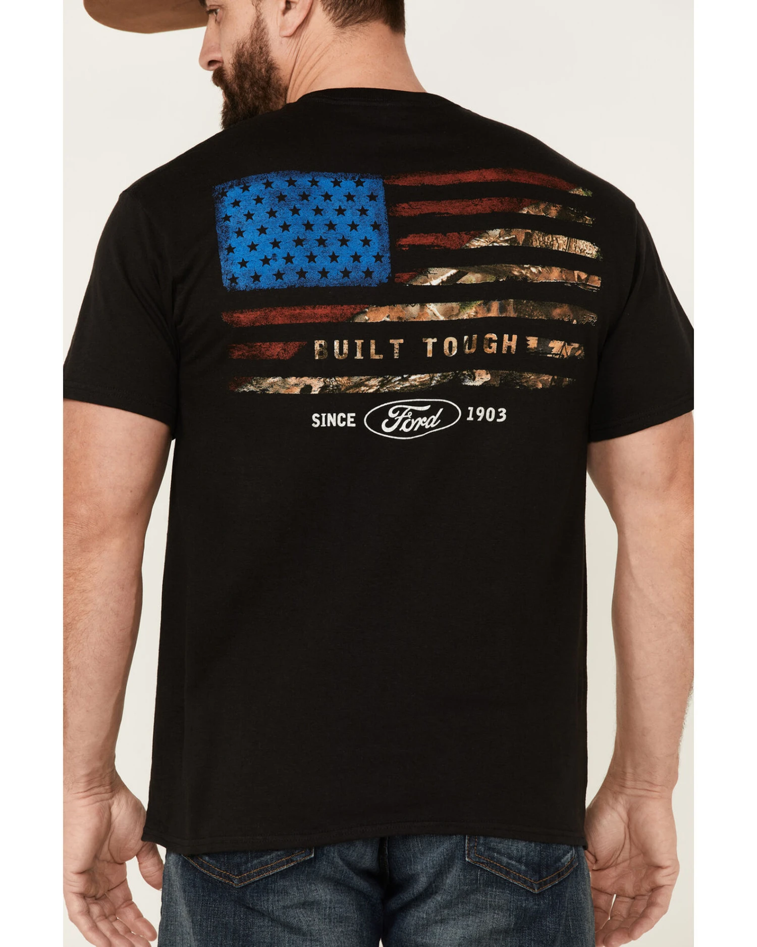 Buck Wear Men's Ford Built Tough Camo Flag Graphic Short Sleeve T-Shirt 5 Buck Wear Men's Ford Built Tough Camo Flag Graphic Short Sleeve T-Shirt - Image 3