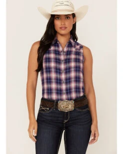 Ariat Women's R.E.A.L. Billie Jean Plaid Print Sleeveless Button-Down Western Shirt