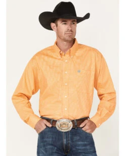 Cinch Men's Cross Orange Geo Print Long Sleeve Button Down Western Shirt