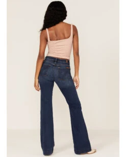 7 For All Mankind Women's Medium Wash Mid Rise Dojo Trouser Flare Jeans