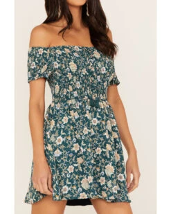 Shyanne Women's Floral Print Smocked Off Shoulder Dress 8 Shyanne Women's Floral Print Smocked Off Shoulder Dress -Cowboy Wear Shop 2000364762 443 P3