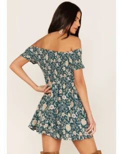 Shyanne Women's Floral Print Smocked Off Shoulder Dress 9 Shyanne Women's Floral Print Smocked Off Shoulder Dress -Cowboy Wear Shop 2000364762 443 P4