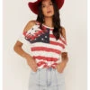 Shyanne Women's Americana Southwestern Flag Cold Shoulder Graphic Tee -Cowboy Wear Shop 2000364771 103 P1