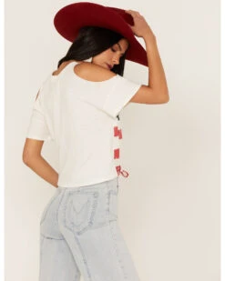Shyanne Women's Americana Southwestern Flag Cold Shoulder Graphic Tee 9 Shyanne Women's Americana Southwestern Flag Cold Shoulder Graphic Tee -Cowboy Wear Shop 2000364771 103 P4
