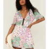 Beyond The Radar Women's Mixed Floral Print Corset Mini Dress