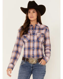 Wrangler Women's Plaid Print Long Sleeve Snap Western Shirt