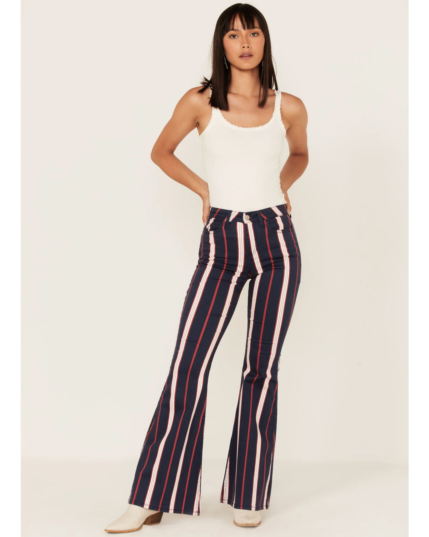 Shyanne Women's High Rise Stripe Super Flare Jeans 3 Shyanne Women's High Rise Stripe Super Flare Jeans