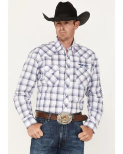 Wrangler Men's Plaid Print Embroidered Logo Long Sleeve Snap Western Shirt