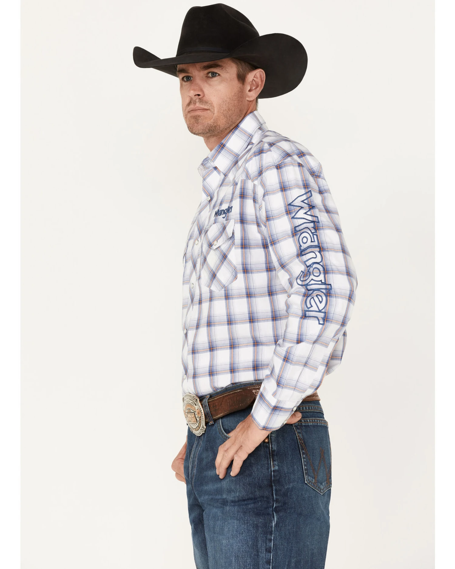 Wrangler Men's Plaid Print Embroidered Logo Long Sleeve Snap Western Shirt 4 Wrangler Men's Plaid Print Embroidered Logo Long Sleeve Snap Western Shirt - Image 2