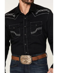 Rock 47 By Wrangler Men's Solid Embroidered Long Sleeve Snap Western Shirt  -Cowboy Wear Shop 2000366002 001 P3