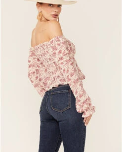Beyond The Radar Women's Floral White Smocked Chiffon Off Shoulder Top -Cowboy Wear Shop 2000366189 100 P4