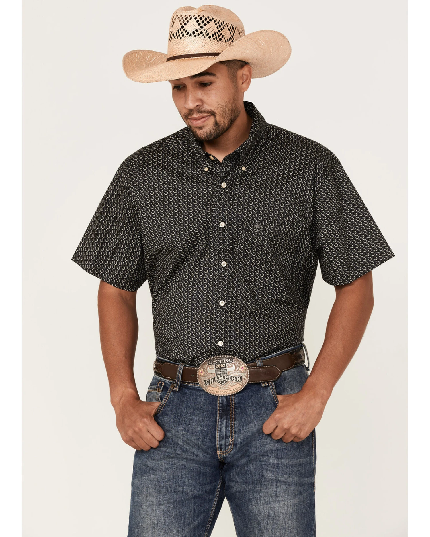 Rock & Roll Denim Men's Horseshoe Print Short Sleeve Button Down Western Shirt 3 Rock & Roll Denim Men's Horseshoe Print Short Sleeve Button Down Western Shirt